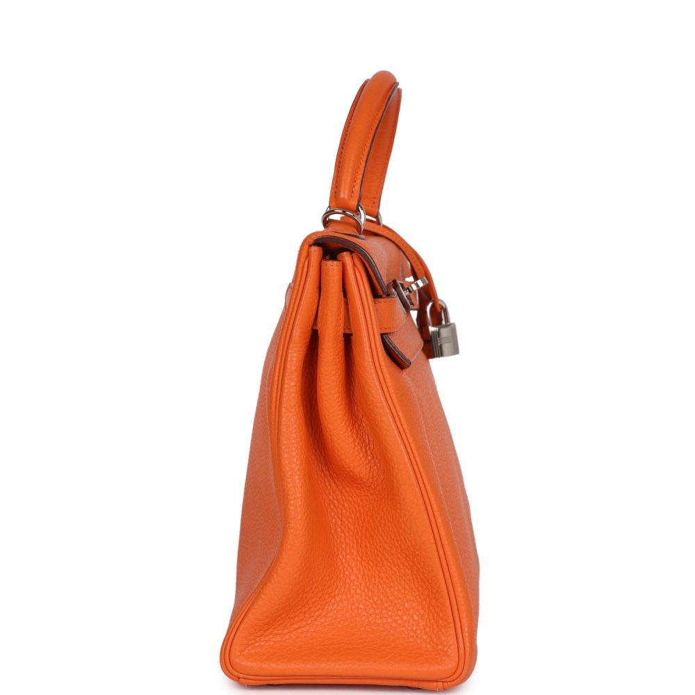 Pre-owned Hermes Kelly Retourne 35 Orange Togo Palladium Hardware - Image 3