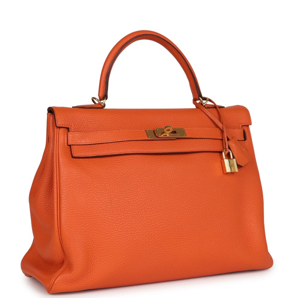 Pre-owned Hermes Kelly Retourne 35 Orange Togo Gold Hardware - Image 2