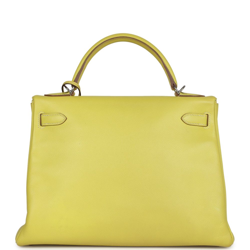 Pre-owned Hermes Kelly Retourne 32 Lime Candy Epsom Palladium Hardware - Image 4