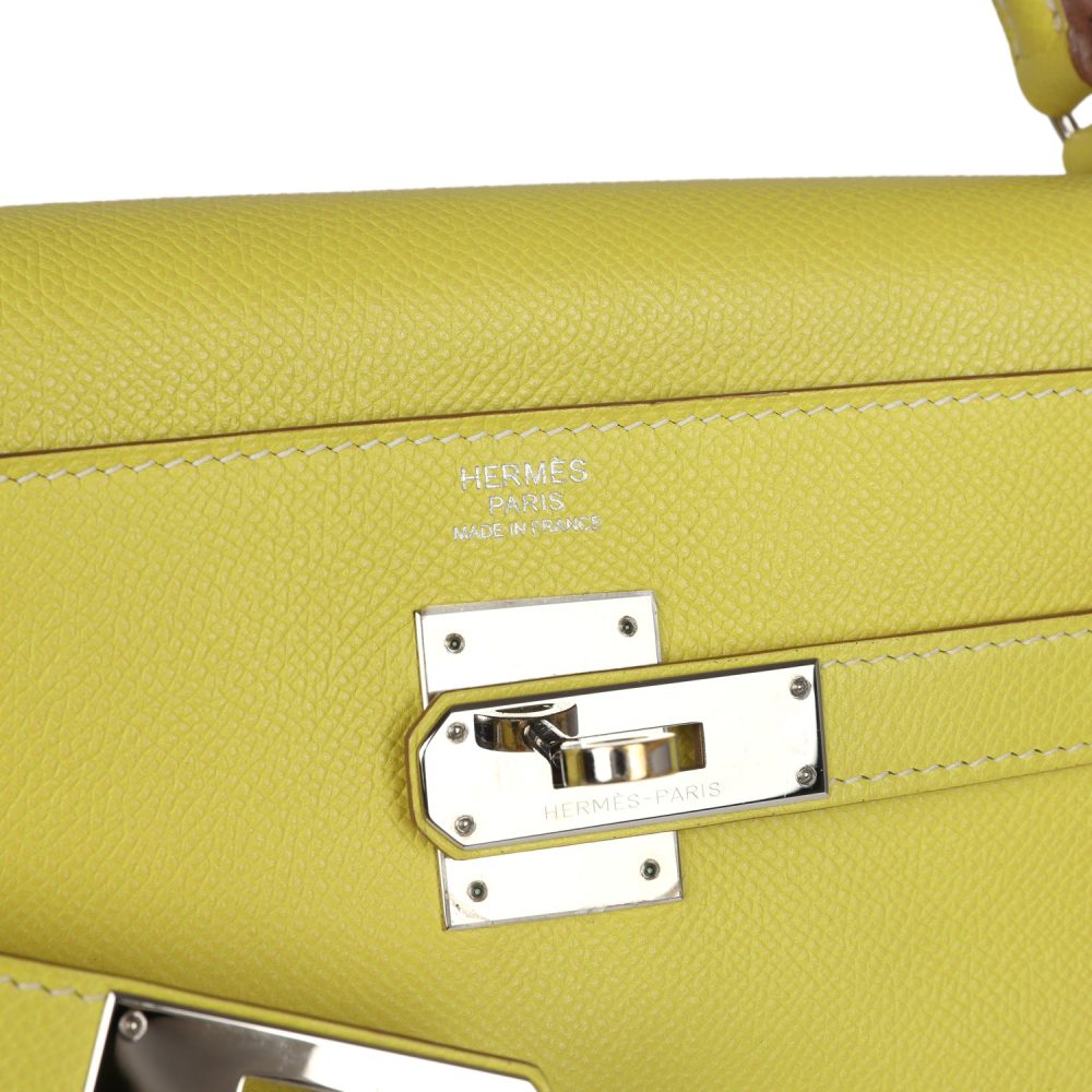 Pre-owned Hermes Kelly Retourne 32 Lime Candy Epsom Palladium Hardware - Image 7