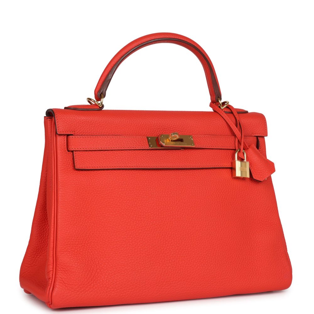 Pre-owned Hermes Kelly Retourne 32 Capucine Togo Gold Hardware - Image 2
