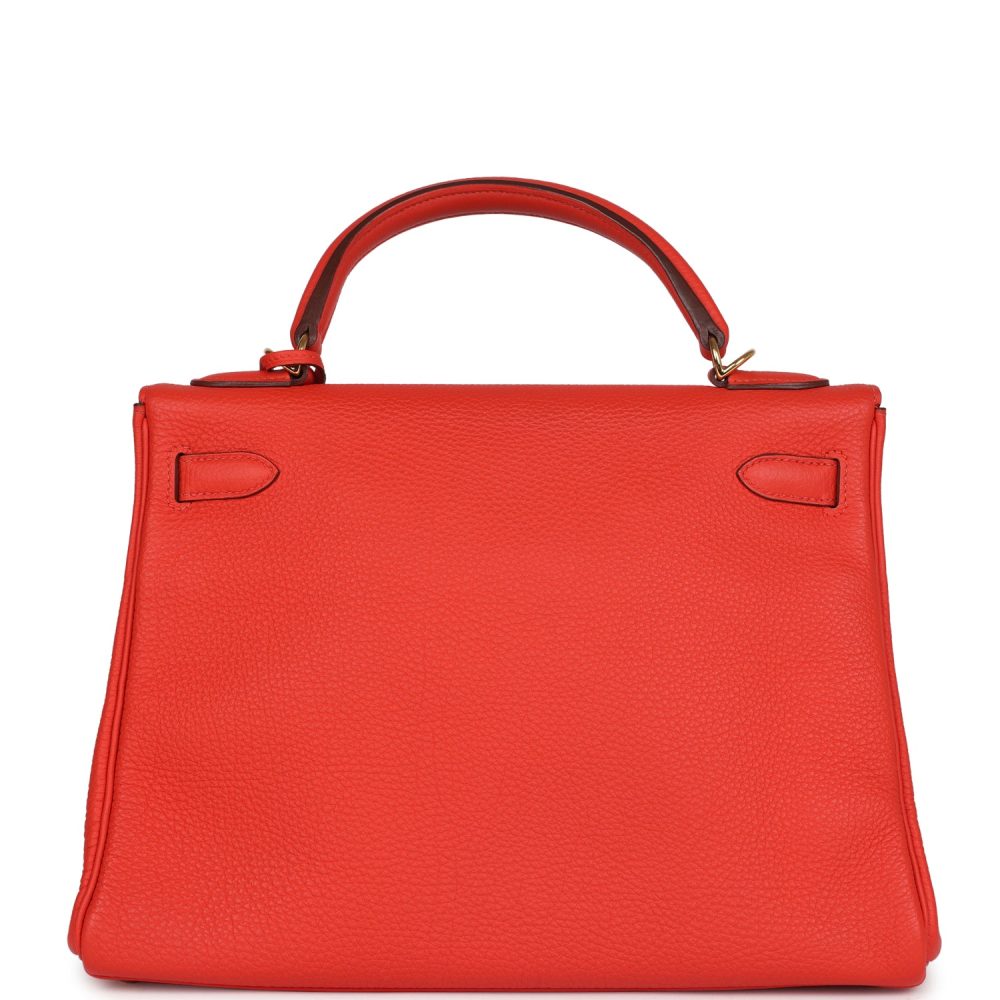 Pre-owned Hermes Kelly Retourne 32 Capucine Togo Gold Hardware - Image 4