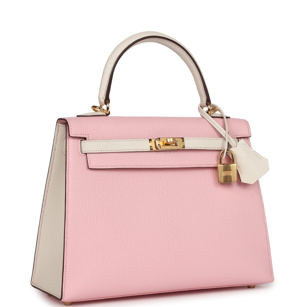 Hermes Special Order (HSS) Kelly Sellier 25 Rose Sakura and Nata Chevre Gold Hardware - Image 2