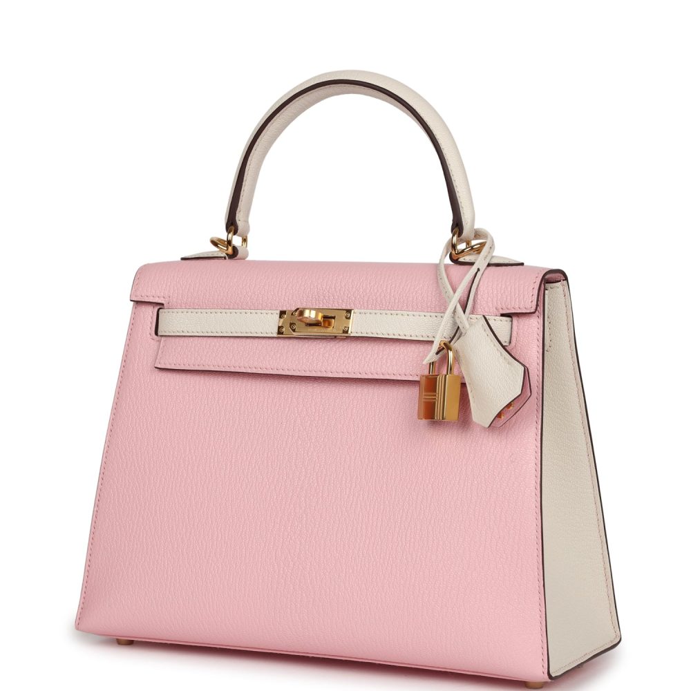 Hermes Special Order (HSS) Kelly Sellier 25 Rose Sakura and Nata Chevre Gold Hardware - Image 5