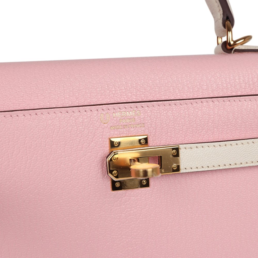 Hermes Special Order (HSS) Kelly Sellier 25 Rose Sakura and Nata Chevre Gold Hardware - Image 7