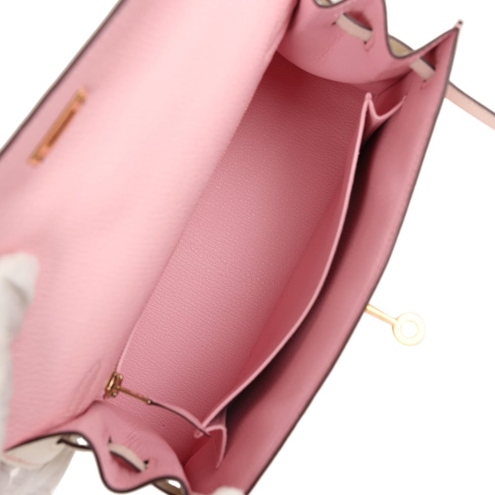 Hermes Special Order (HSS) Kelly Sellier 25 Rose Sakura and Nata Chevre Gold Hardware - Image 8