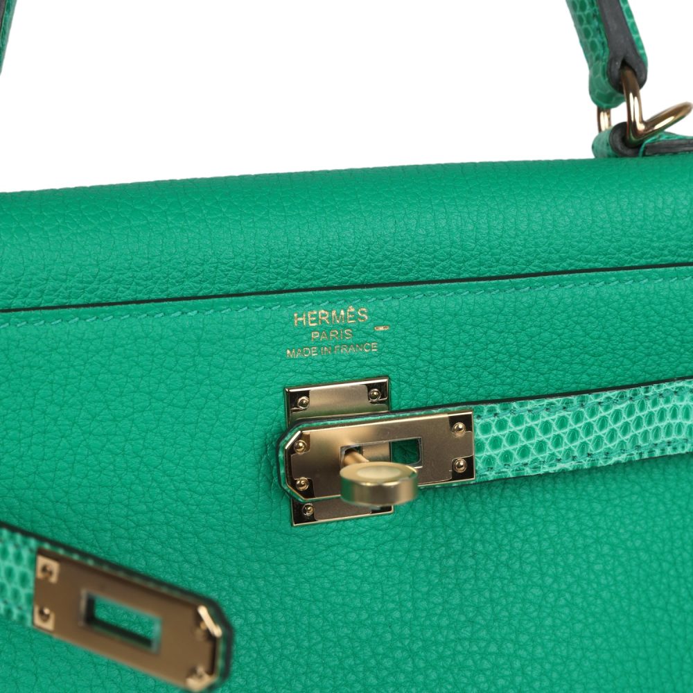 Hermes Kelly Retourne 25 Menthe Togo and Varanus Niloticus Lizard Touch Permabrass Hardware - Image 7