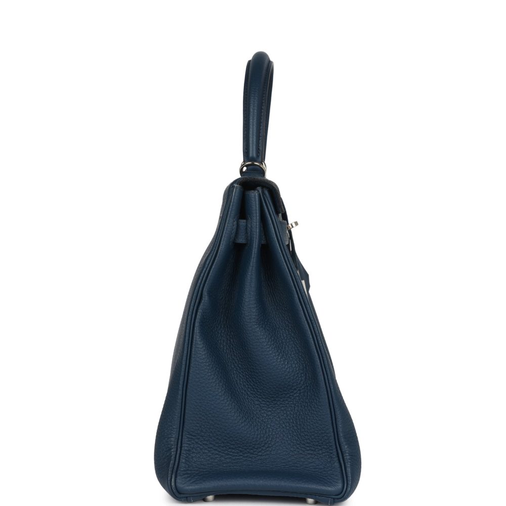 Pre-owned Hermes Kelly Retourne 35 Bleu De Prusse Togo Palladium Hardware - Image 3