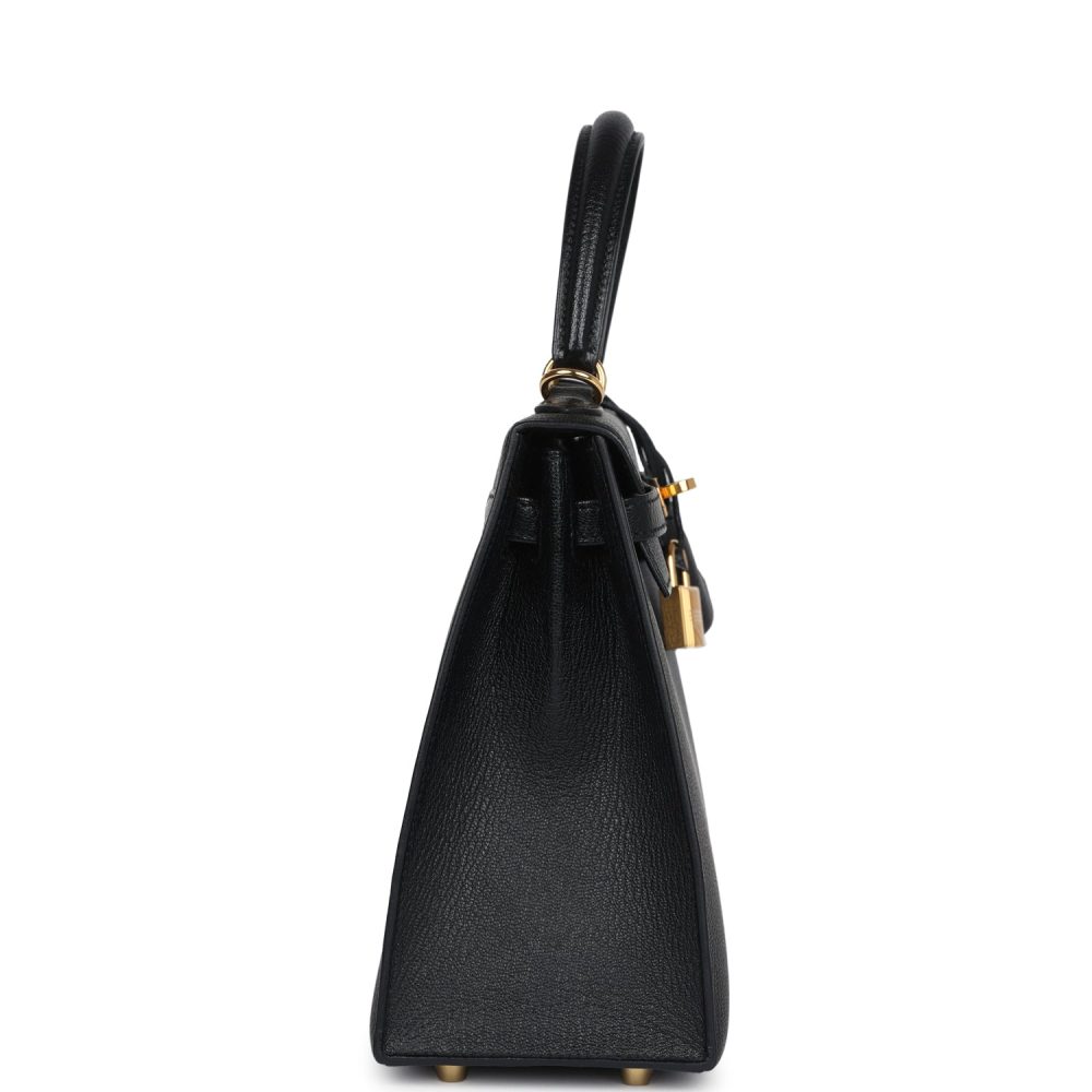 Pre-owned Hermes Kelly Sellier 25 Black Chevre Mysore Gold Hardware - Image 3
