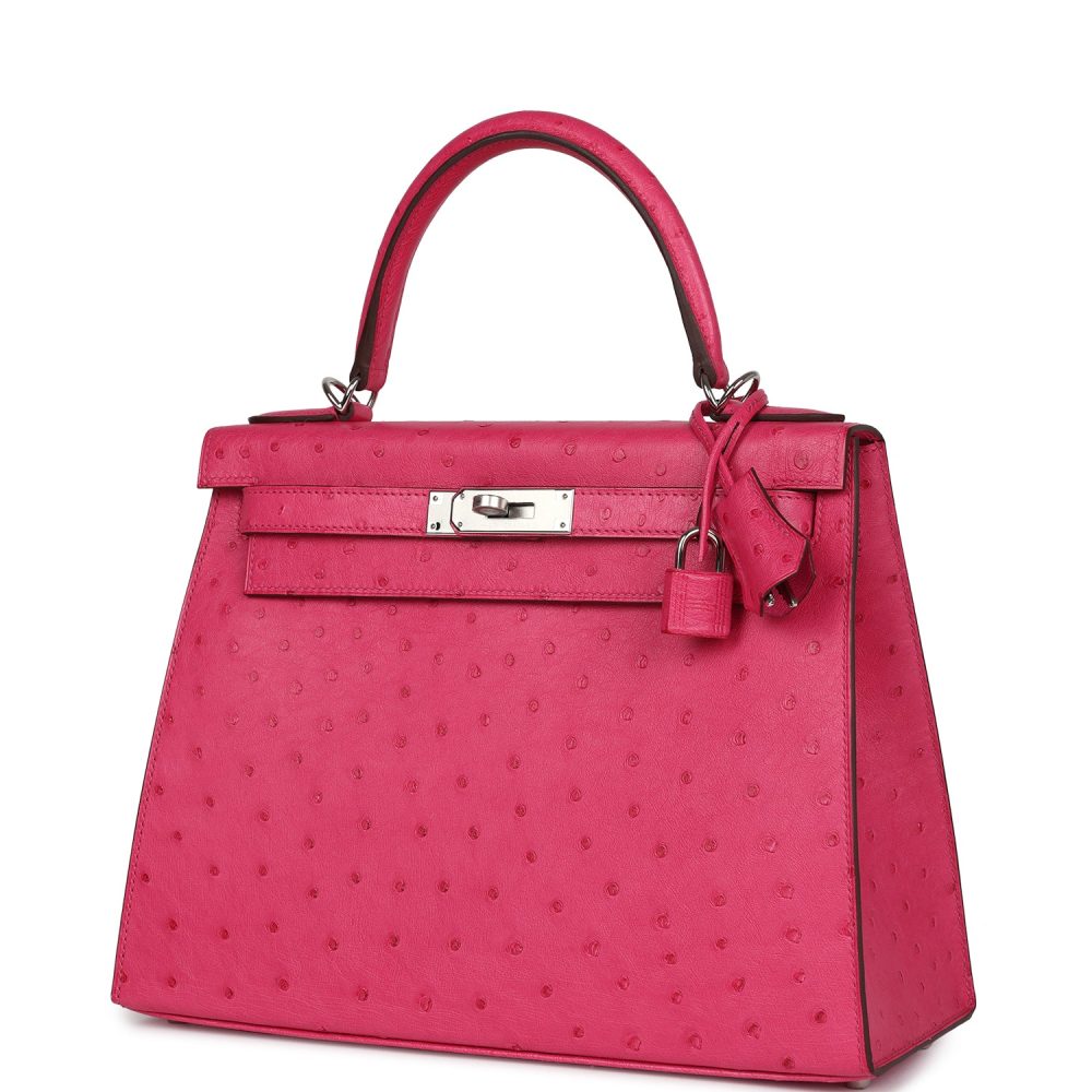 Hermes Kelly Sellier 28 Rose Tyrien Ostrich Palladium Hardware - Image 5