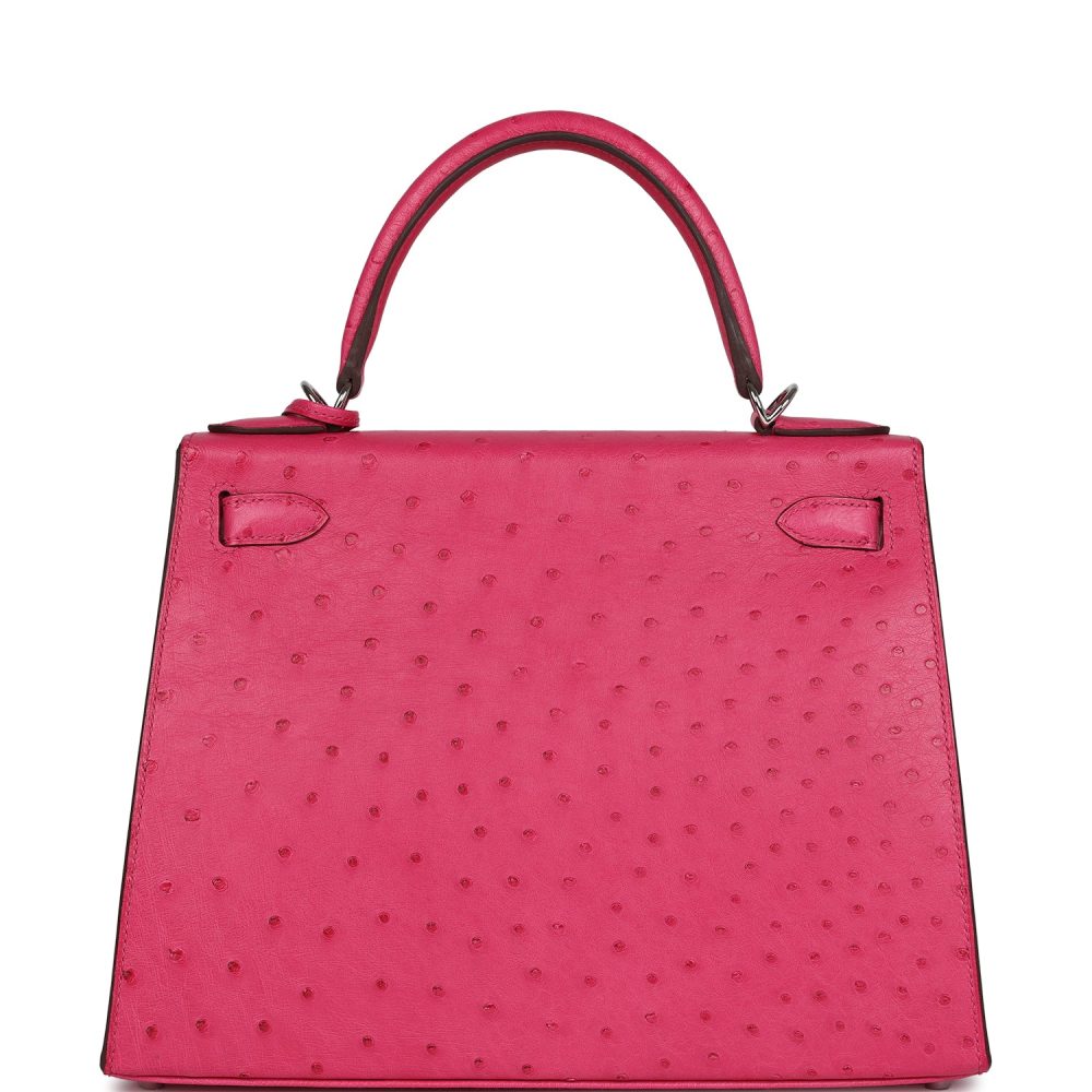 Hermes Kelly Sellier 28 Rose Tyrien Ostrich Palladium Hardware - Image 4