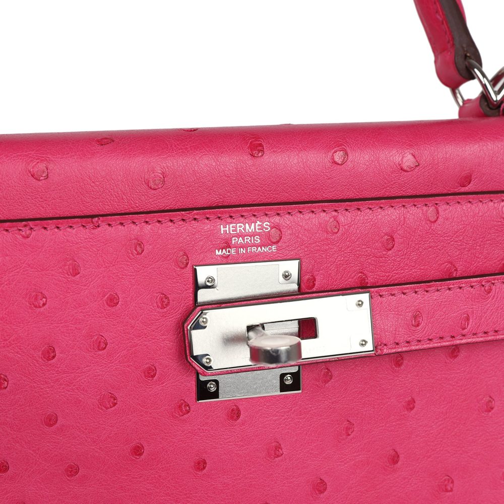 Hermes Kelly Sellier 28 Rose Tyrien Ostrich Palladium Hardware - Image 7