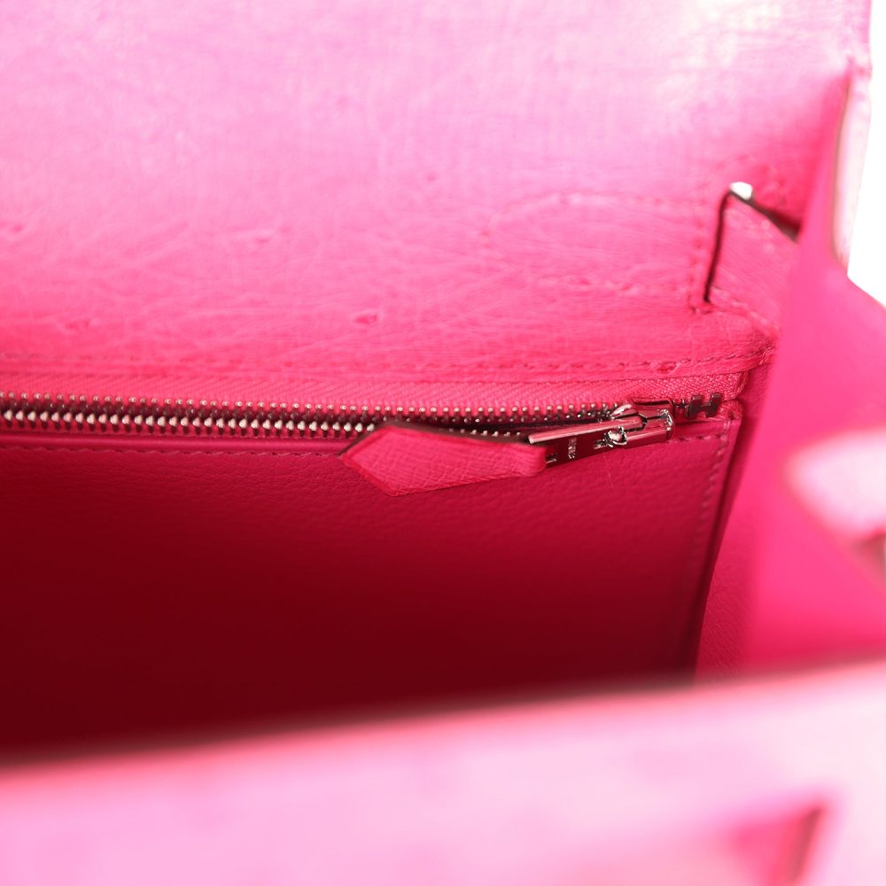 Hermes Kelly Sellier 28 Rose Tyrien Ostrich Palladium Hardware - Image 9