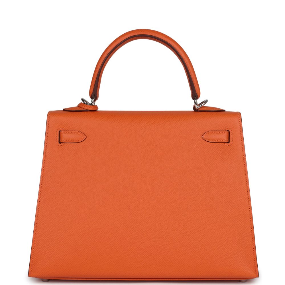 Hermes Kelly Sellier 25 Orange Epsom Palladium Hardware - Image 4