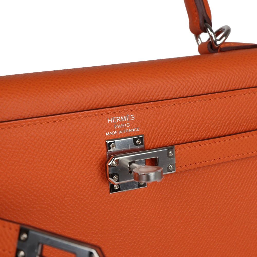 Hermes Kelly Sellier 25 Orange Epsom Palladium Hardware - Image 7