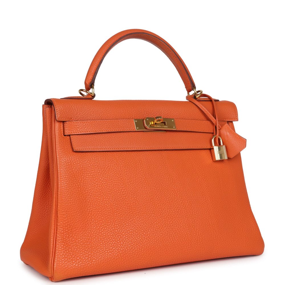 Vintage Hermes Kelly Retourne 32 Orange Togo Gold Hardware - Image 2