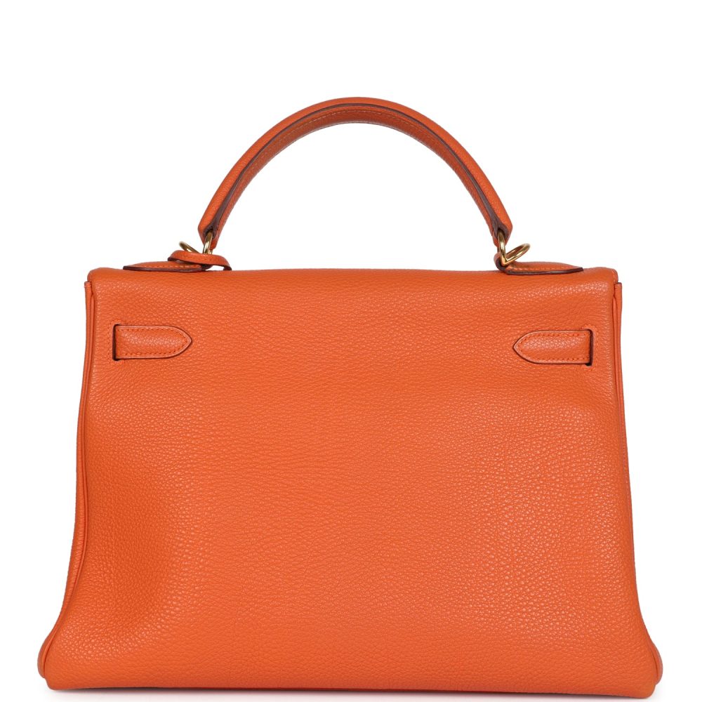 Vintage Hermes Kelly Retourne 32 Orange Togo Gold Hardware - Image 4