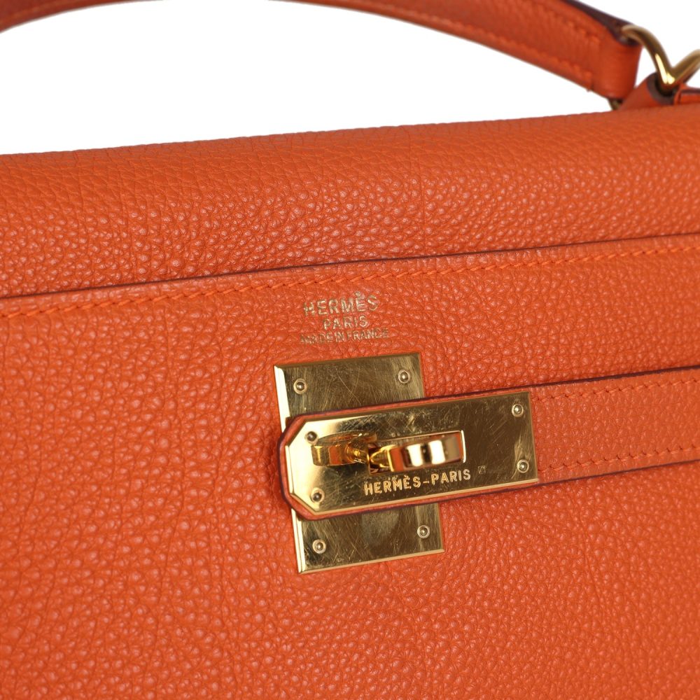 Vintage Hermes Kelly Retourne 32 Orange Togo Gold Hardware - Image 7