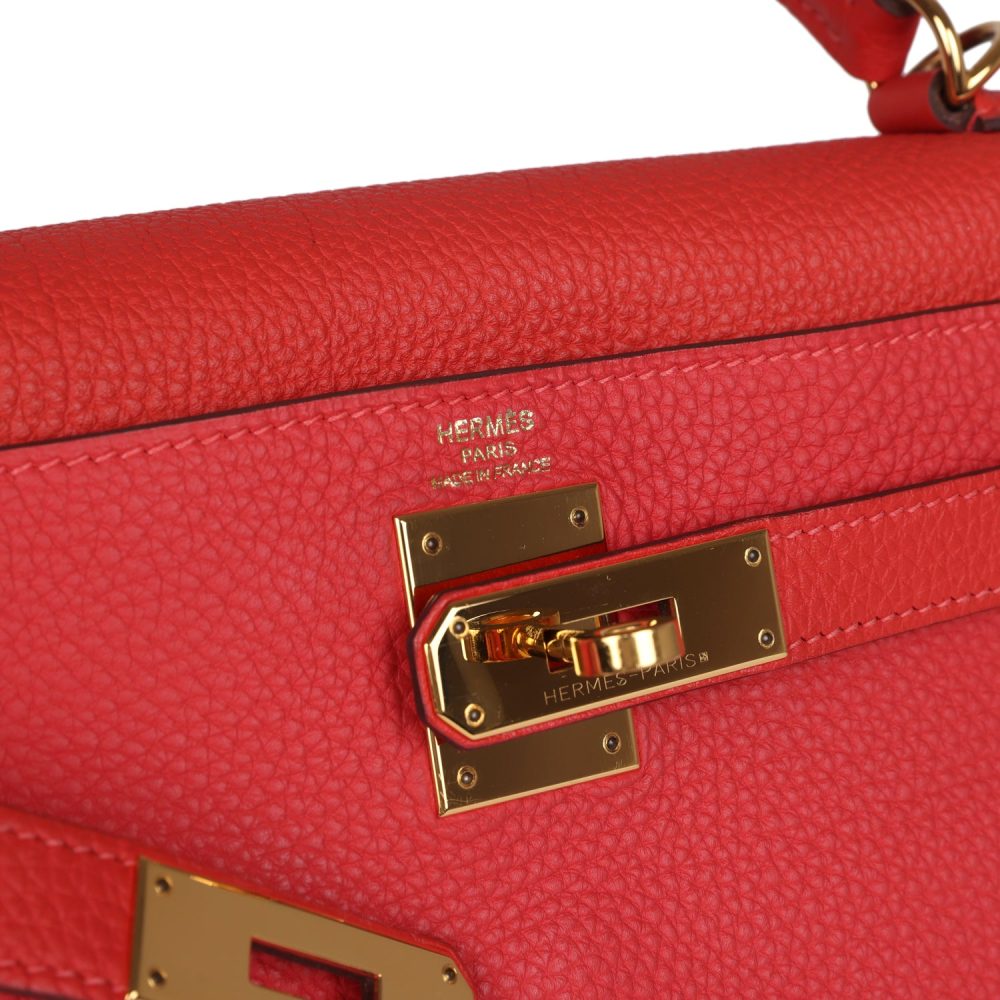Pre-owned Hermes Kelly Retourne 28 Rouge Pivoine Togo Gold Hardware - Image 7