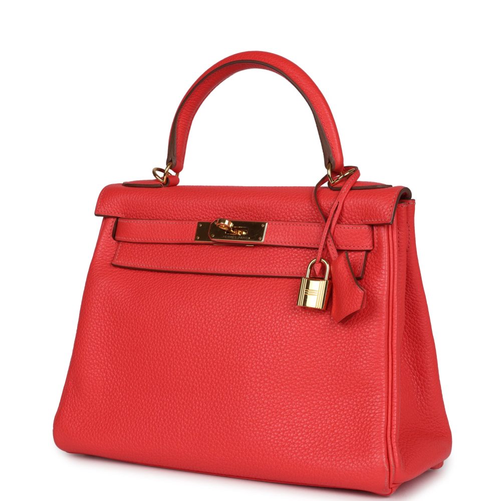 Pre-owned Hermes Kelly Retourne 28 Rose Jaipur Clemence Gold Hardware - Image 5