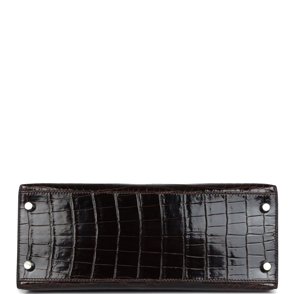 Pre-owned Hermes Kelly Sellier 28 Cocoan Shiny Niloticus Crocodile Palladium Hardware - Image 6