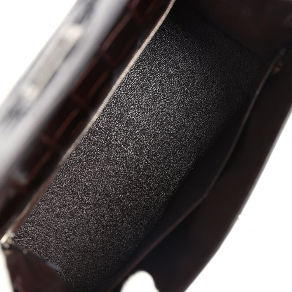 Pre-owned Hermes Kelly Sellier 28 Cocoan Shiny Niloticus Crocodile Palladium Hardware - Image 8