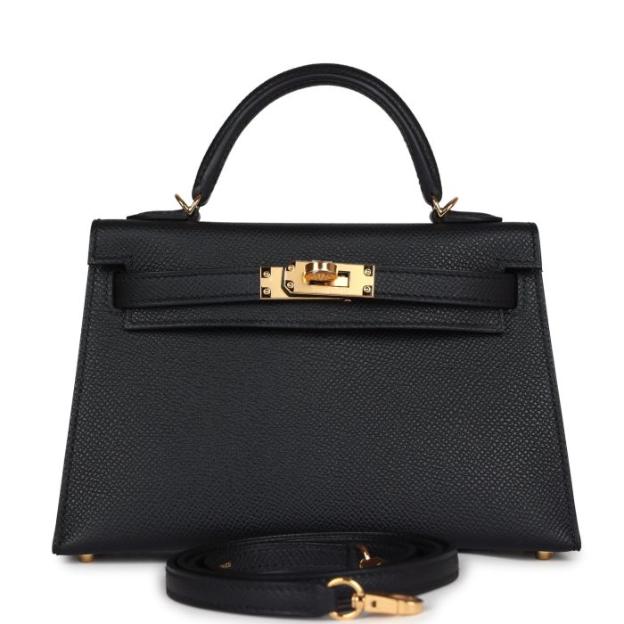 Hermes Kelly Sellier 20 Black Epsom Gold Hardware