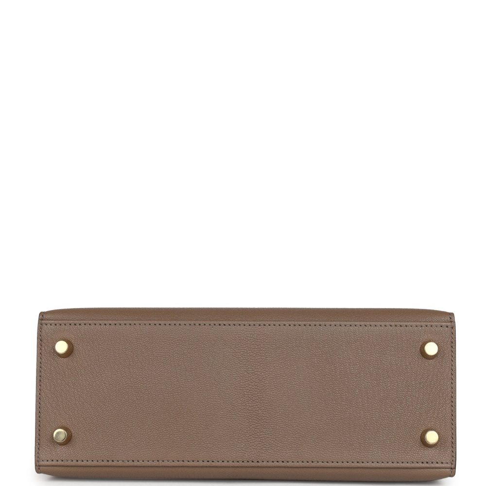 Hermes Special Order (HSS) Kelly Sellier 25 Black and Etoupe Chevre Mysore Permabrass Hardware - Image 6