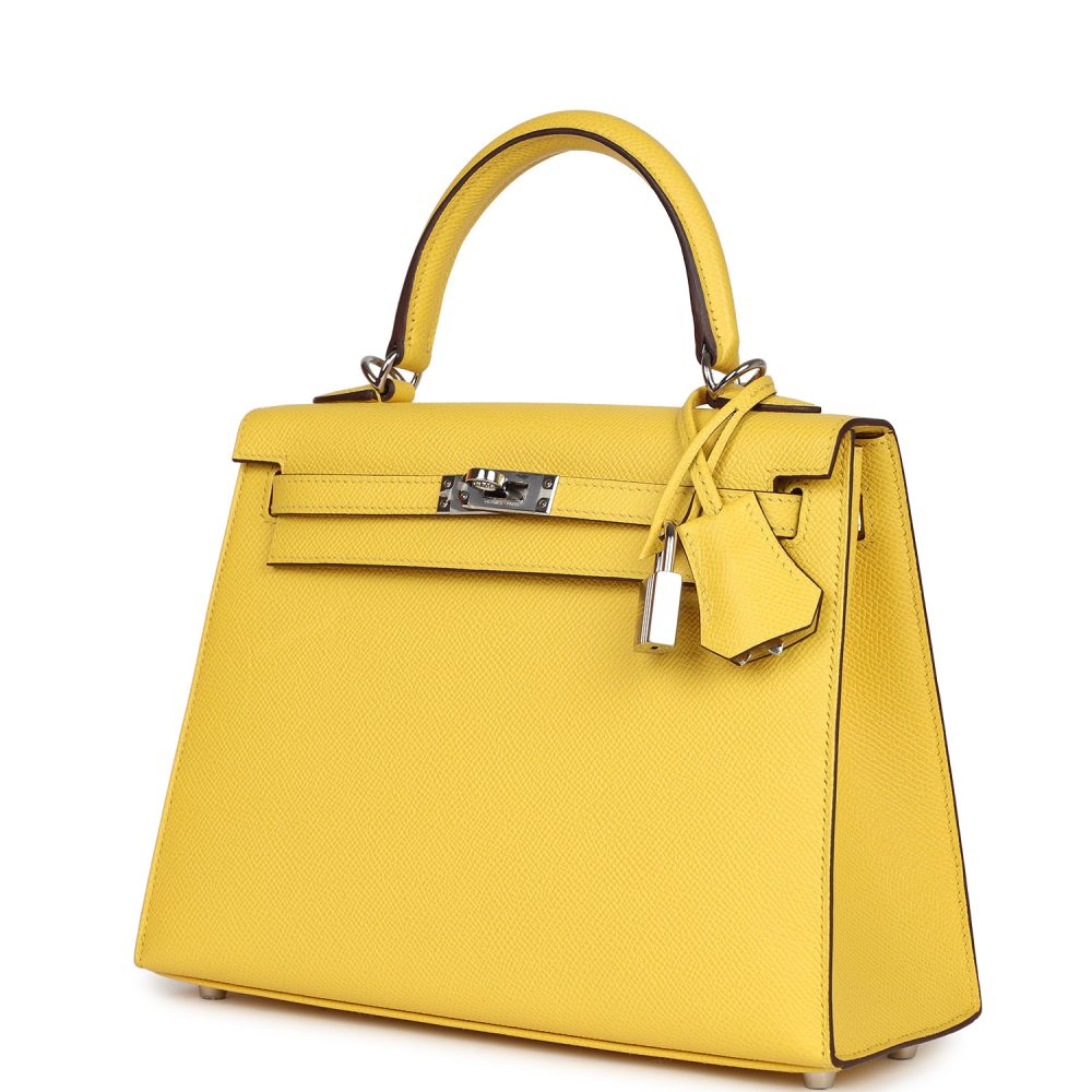 Pre-owned Hermes Kelly Sellier 25 Jaune De Naples Epsom Palladium Hardware - Image 5