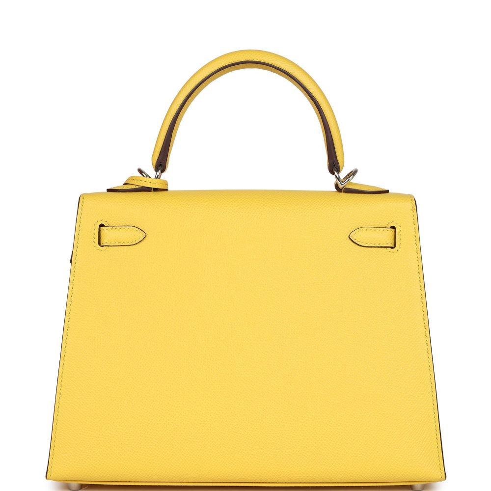 Pre-owned Hermes Kelly Sellier 25 Jaune De Naples Epsom Palladium Hardware - Image 4