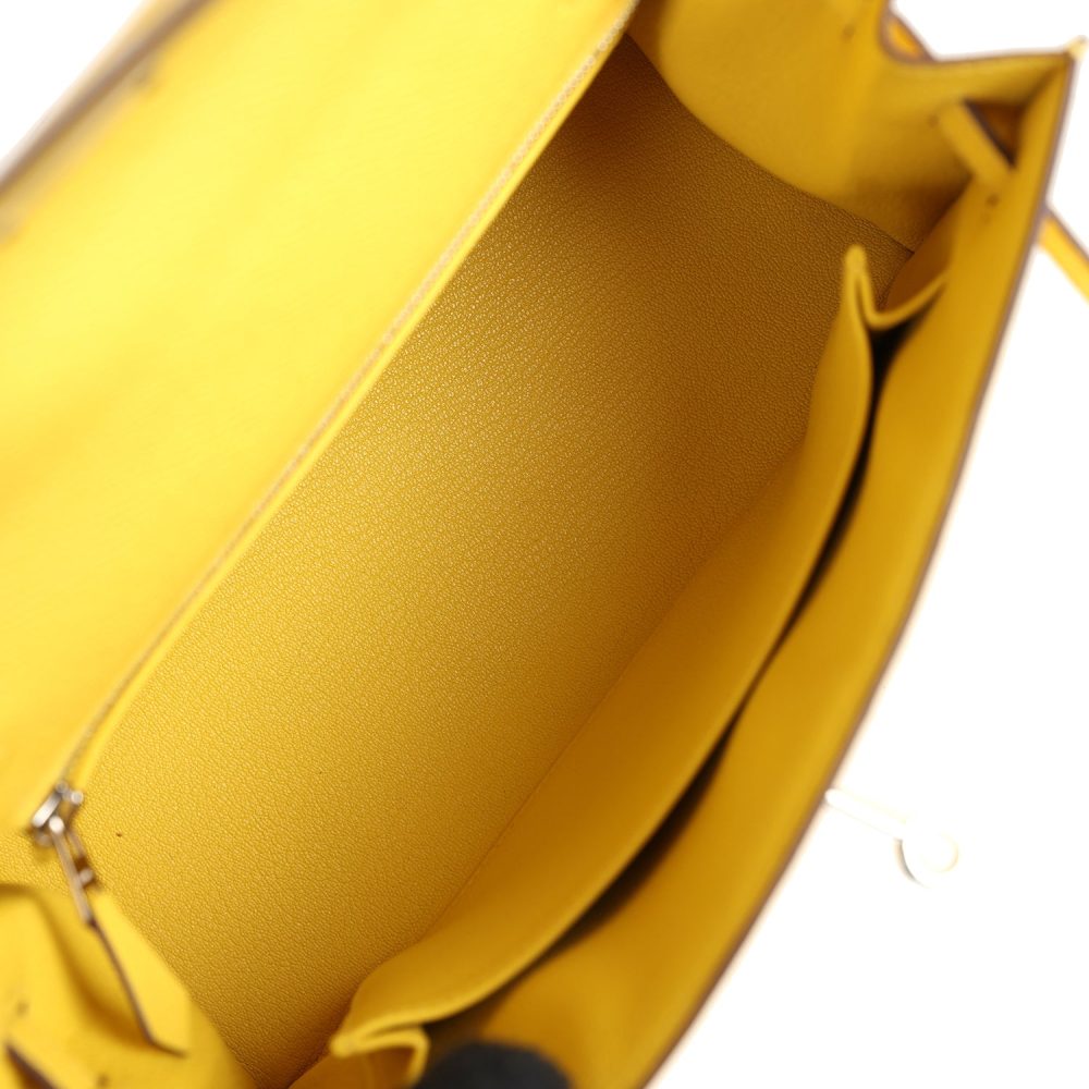Pre-owned Hermes Kelly Sellier 25 Jaune De Naples Epsom Palladium Hardware - Image 8