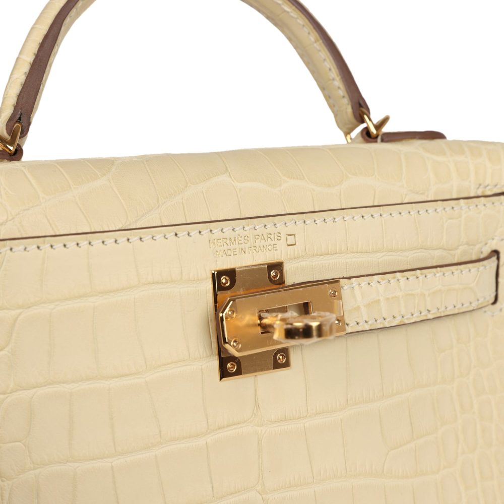 Hermes Kelly Sellier 20 Vanille Matte Alligator Gold Hardware - Image 7