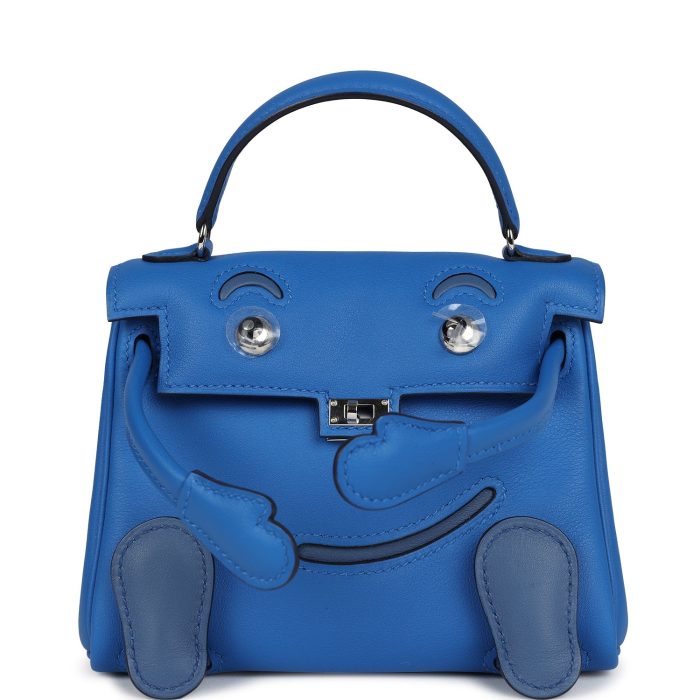 Hermes "Quelle Idolle" Kelly Doll Bleu Zellige and Bleu Agate Swift Palladium Hardware