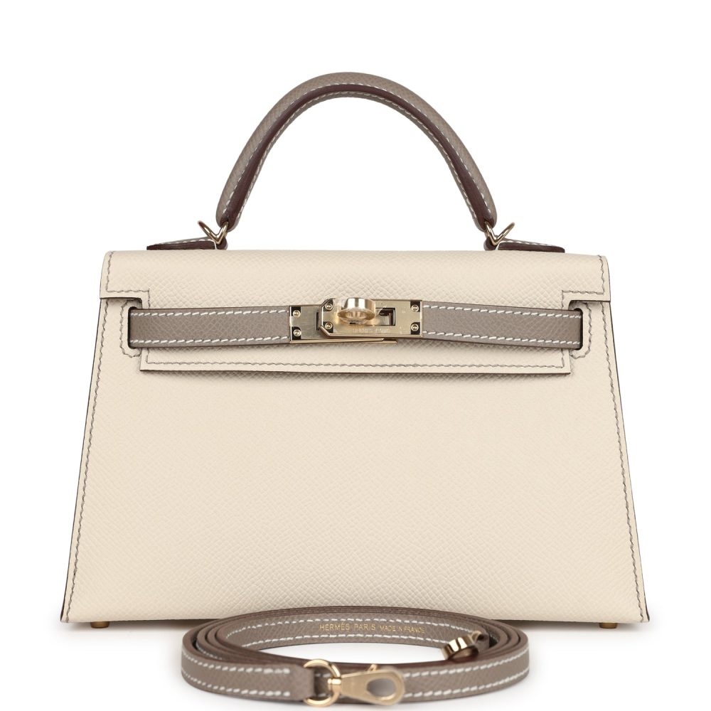 Hermes Special Order (HSS) Kelly Sellier 20 Craie and Gris Asphalte Epsom Permabrass Hardware