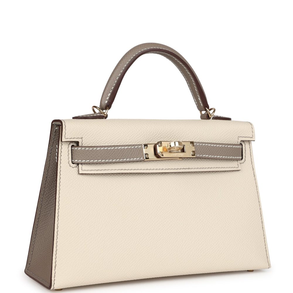 Hermes Special Order (HSS) Kelly Sellier 20 Craie and Gris Asphalte Epsom Permabrass Hardware - Image 2
