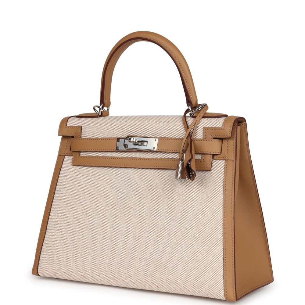 Hermes Kelly Sellier 28 Biscuit Toile H Canvas and Swift Palladium Hardware - Image 5