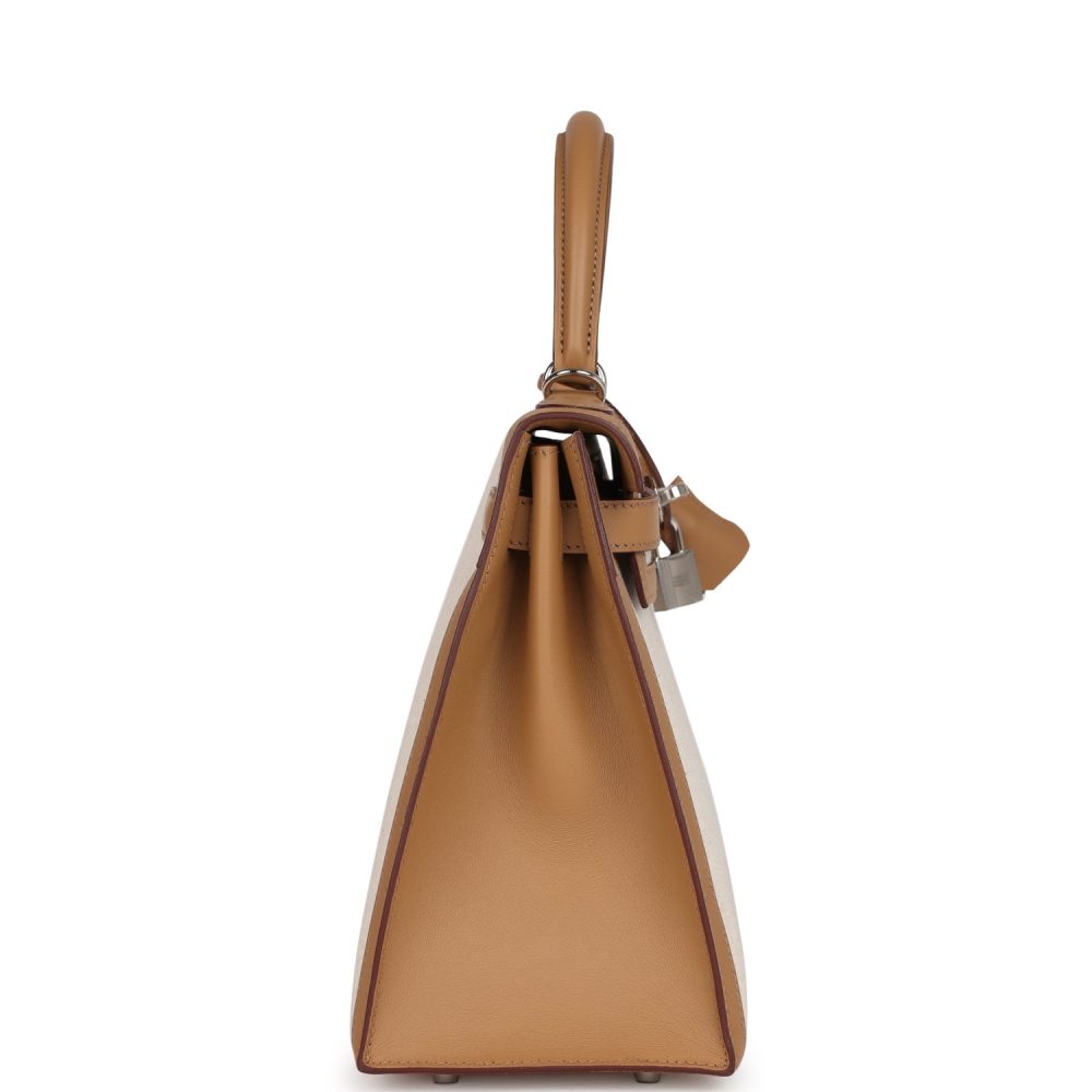 Hermes Kelly Sellier 28 Biscuit Toile H Canvas and Swift Palladium Hardware - Image 3