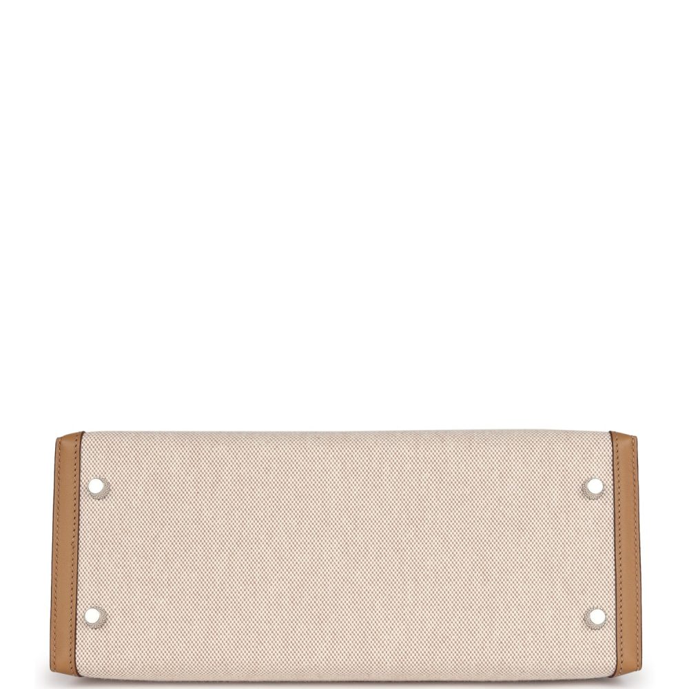 Hermes Kelly Sellier 28 Biscuit Toile H Canvas and Swift Palladium Hardware - Image 6