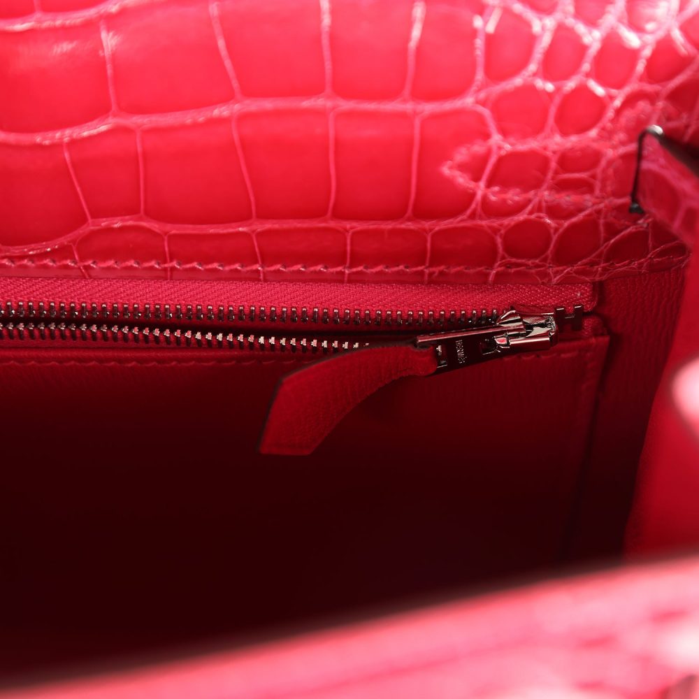 Hermes Kelly Sellier 25 Rose Extreme Shiny Alligator Palladium Hardware - Image 9