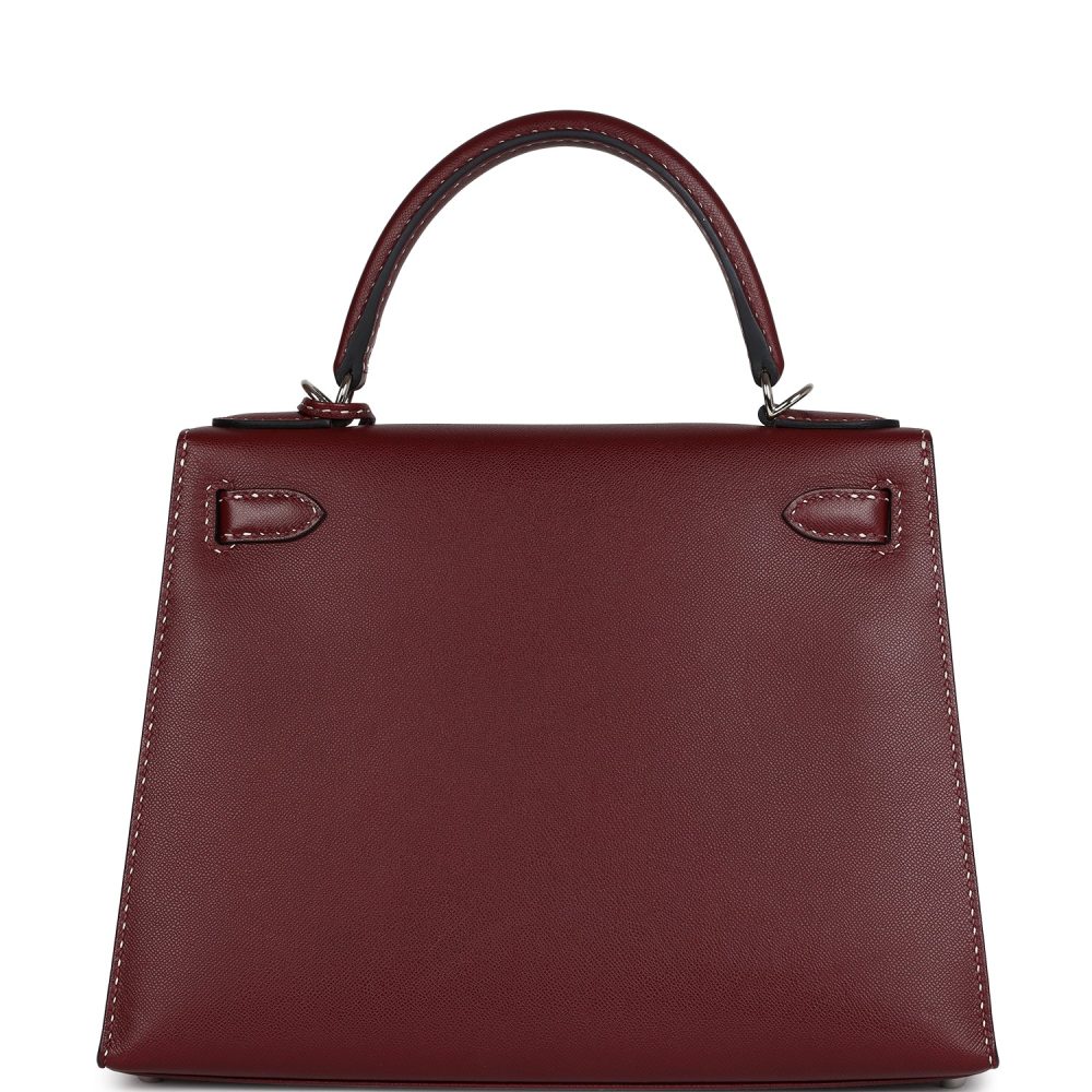 Pre-owned Hermes "Miss You" Kelly Sellier 28 Rouge H Monsieur Palladium Hardware - Image 4