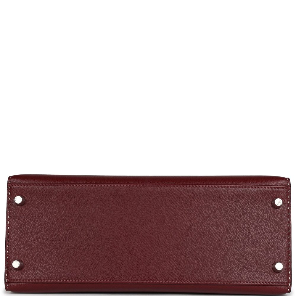 Pre-owned Hermes "Miss You" Kelly Sellier 28 Rouge H Monsieur Palladium Hardware - Image 6