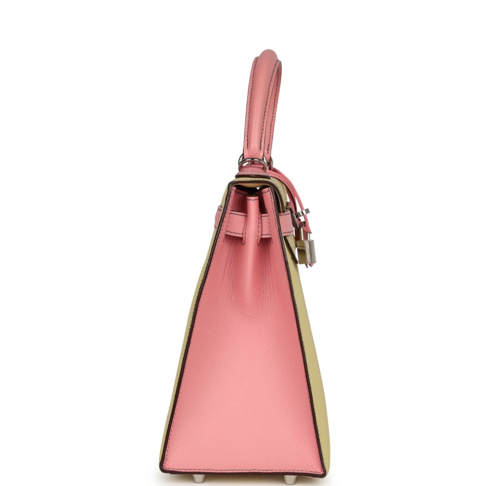 Pre-owned Hermes Special Order (HSS) Kelly Sellier 28 Rose Confetti and Jaune Poussin Epsom Palladium Hardware - Image 3