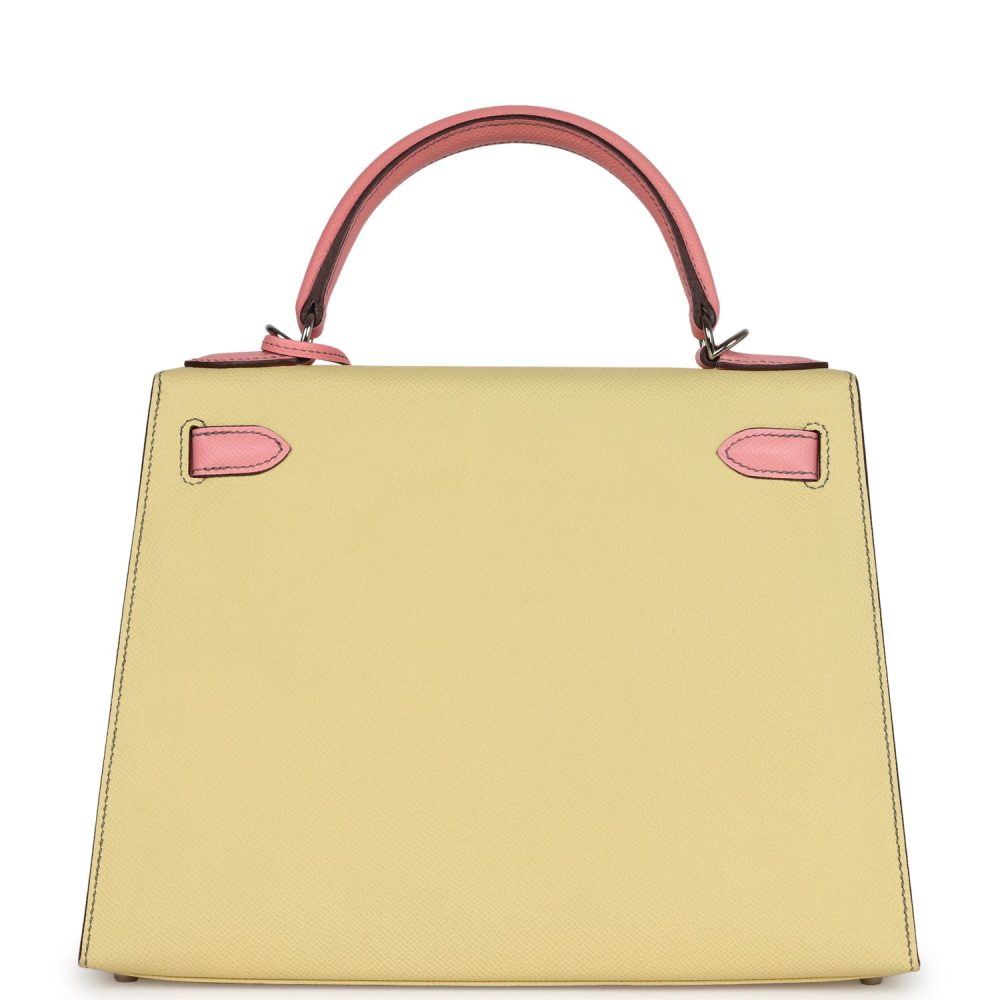Pre-owned Hermes Special Order (HSS) Kelly Sellier 28 Rose Confetti and Jaune Poussin Epsom Palladium Hardware - Image 4
