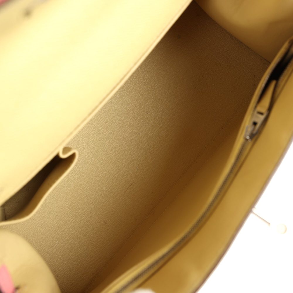 Pre-owned Hermes Special Order (HSS) Kelly Sellier 28 Rose Confetti and Jaune Poussin Epsom Palladium Hardware - Image 8