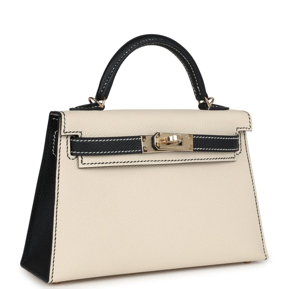 Hermes Special Order (HSS) Kelly Sellier 20 Craie and Black Epsom Permabrass Hardware - Image 2