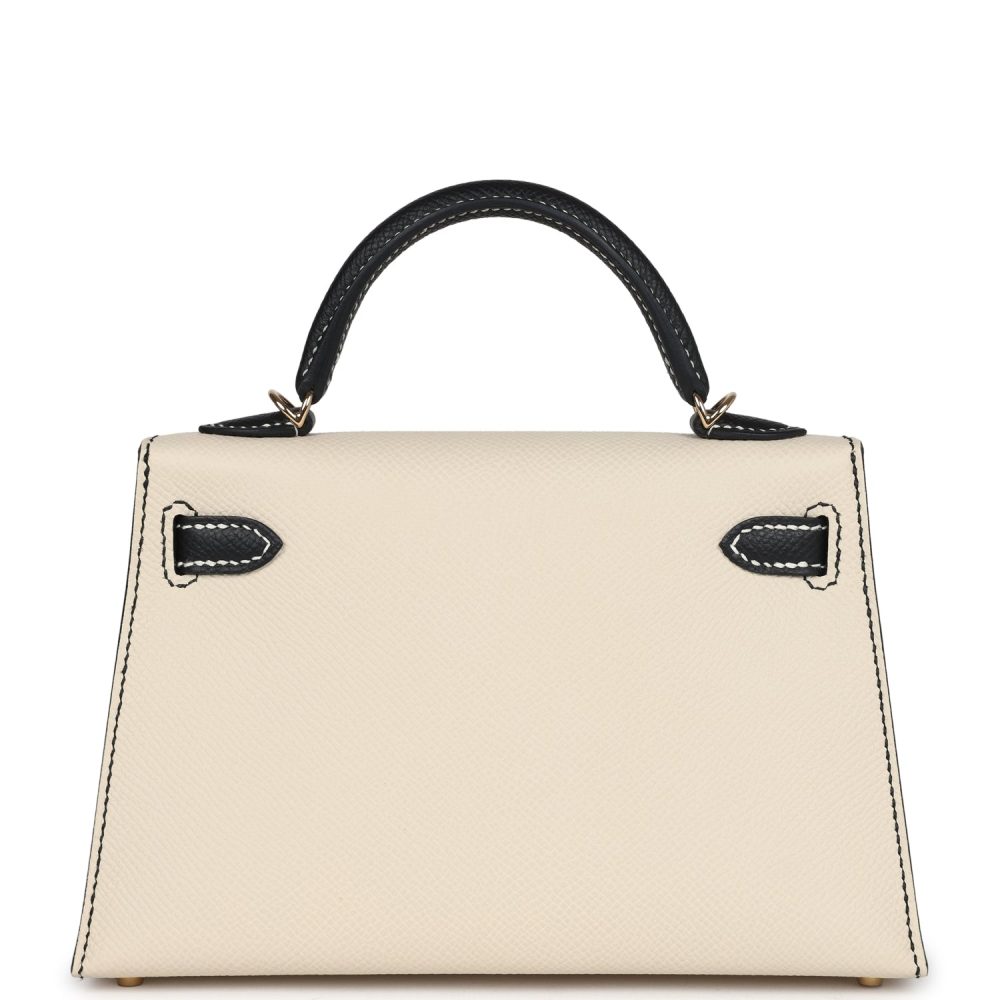 Hermes Special Order (HSS) Kelly Sellier 20 Craie and Black Epsom Permabrass Hardware - Image 4