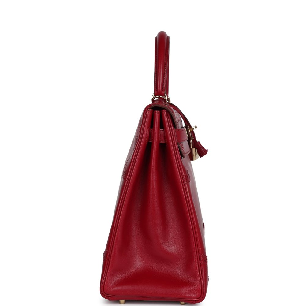 Pre-owned Hermes Ghillies Kelly Retourne 35 Rubis Tadelakt Permabrass Hardware - Image 3