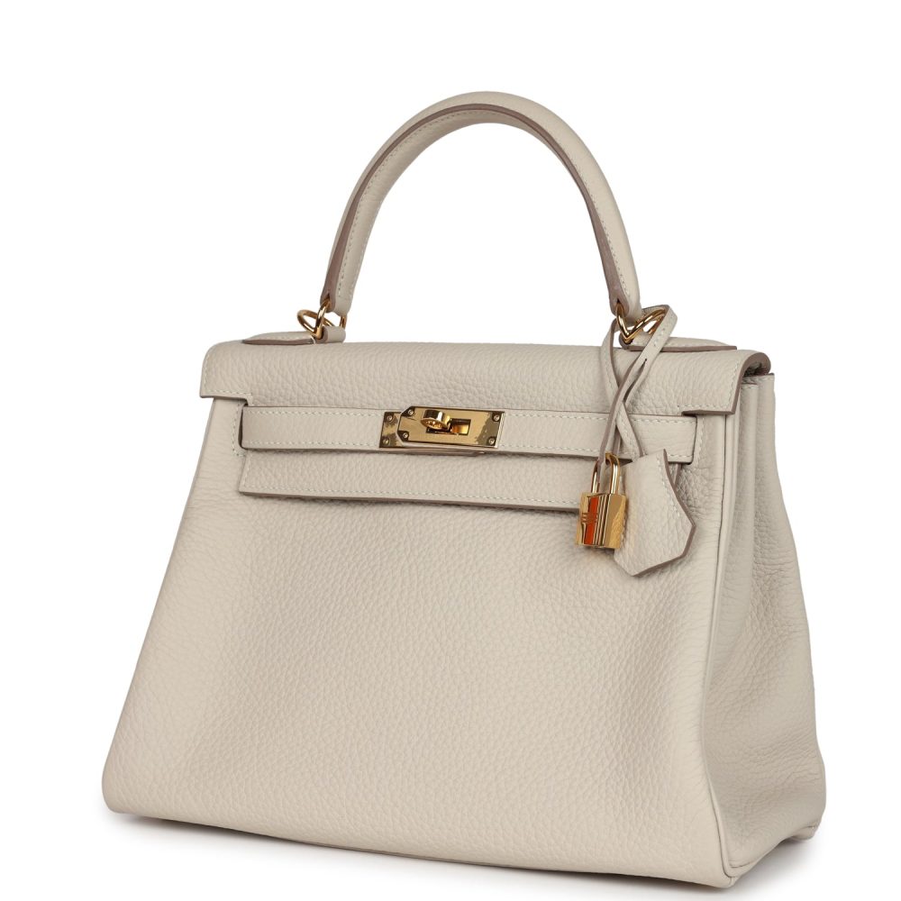 Pre-owned Hermes Kelly Retourne 28 Craie Togo Gold Hardware - Image 5