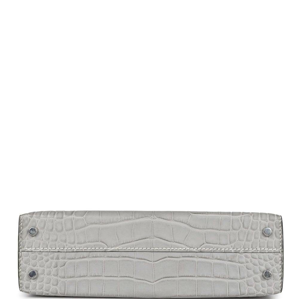 Hermes Special Order (HSS) Kelly Sellier 20 Gris Perle and Black Matte Alligator Palladium Hardware - Image 6