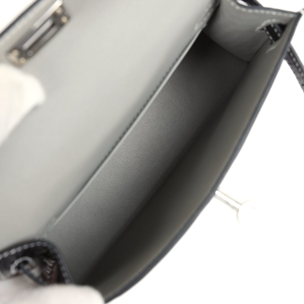 Hermes Special Order (HSS) Kelly Sellier 20 Gris Perle and Black Matte Alligator Palladium Hardware - Image 8